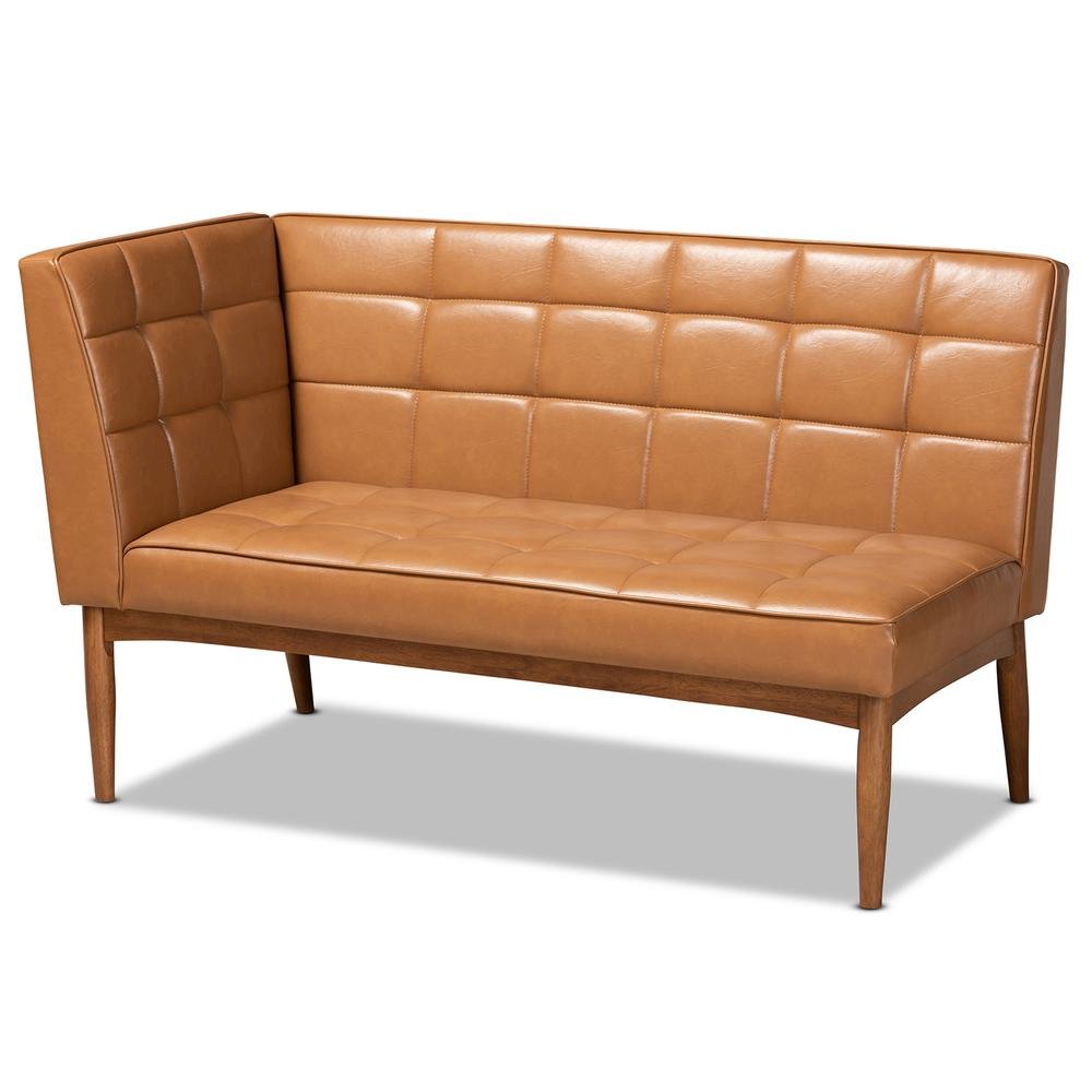 Upholstered and Walnut Brown Finished Wood 2-Piece Dining Nook Banquette Set