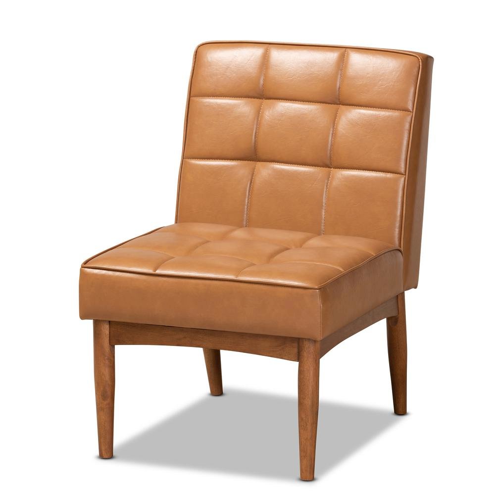 Leather Upholstered and Walnut Brown Finished Wood Dining Chair