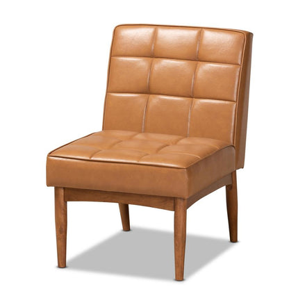 Leather Upholstered and Walnut Brown Finished Wood Dining Chair
