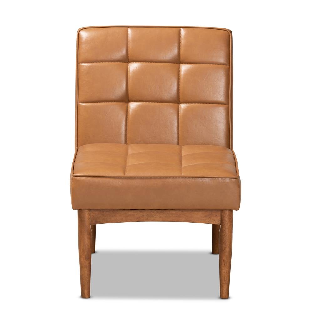 Leather Upholstered and Walnut Brown Finished Wood Dining Chair