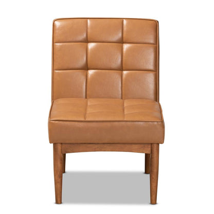 Leather Upholstered and Walnut Brown Finished Wood Dining Chair