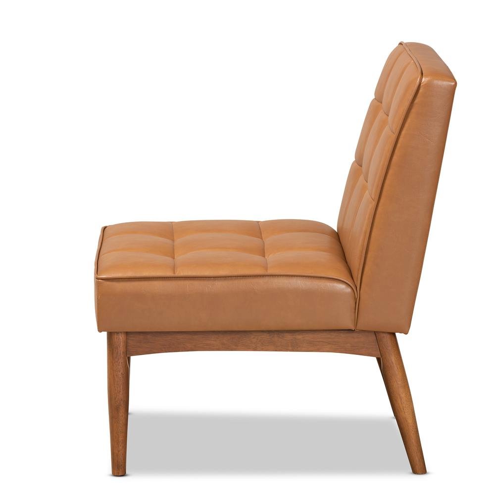 Leather Upholstered and Walnut Brown Finished Wood Dining Chair