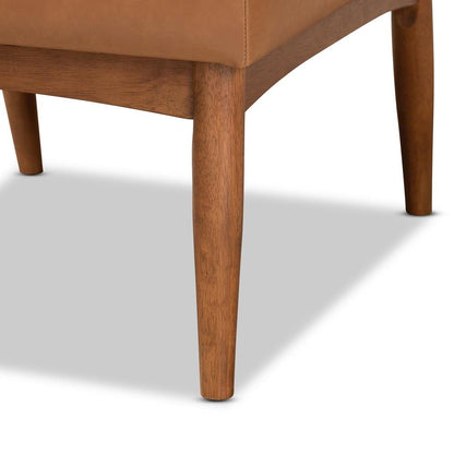Leather Upholstered and Walnut Brown Finished Wood Dining Chair