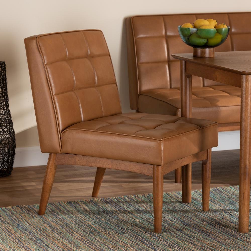 Leather Upholstered and Walnut Brown Finished Wood Dining Chair