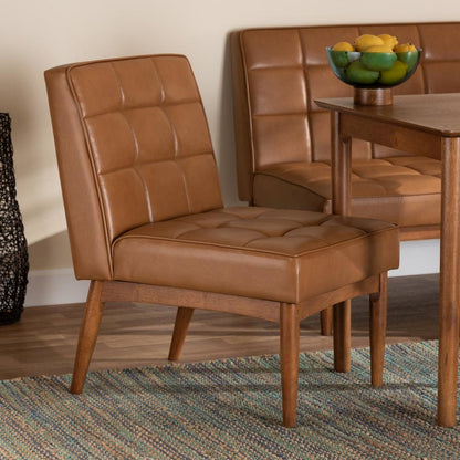 Leather Upholstered and Walnut Brown Finished Wood Dining Chair