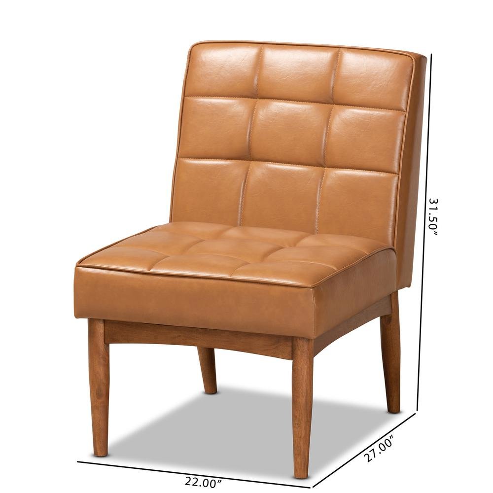 Leather Upholstered and Walnut Brown Finished Wood Dining Chair