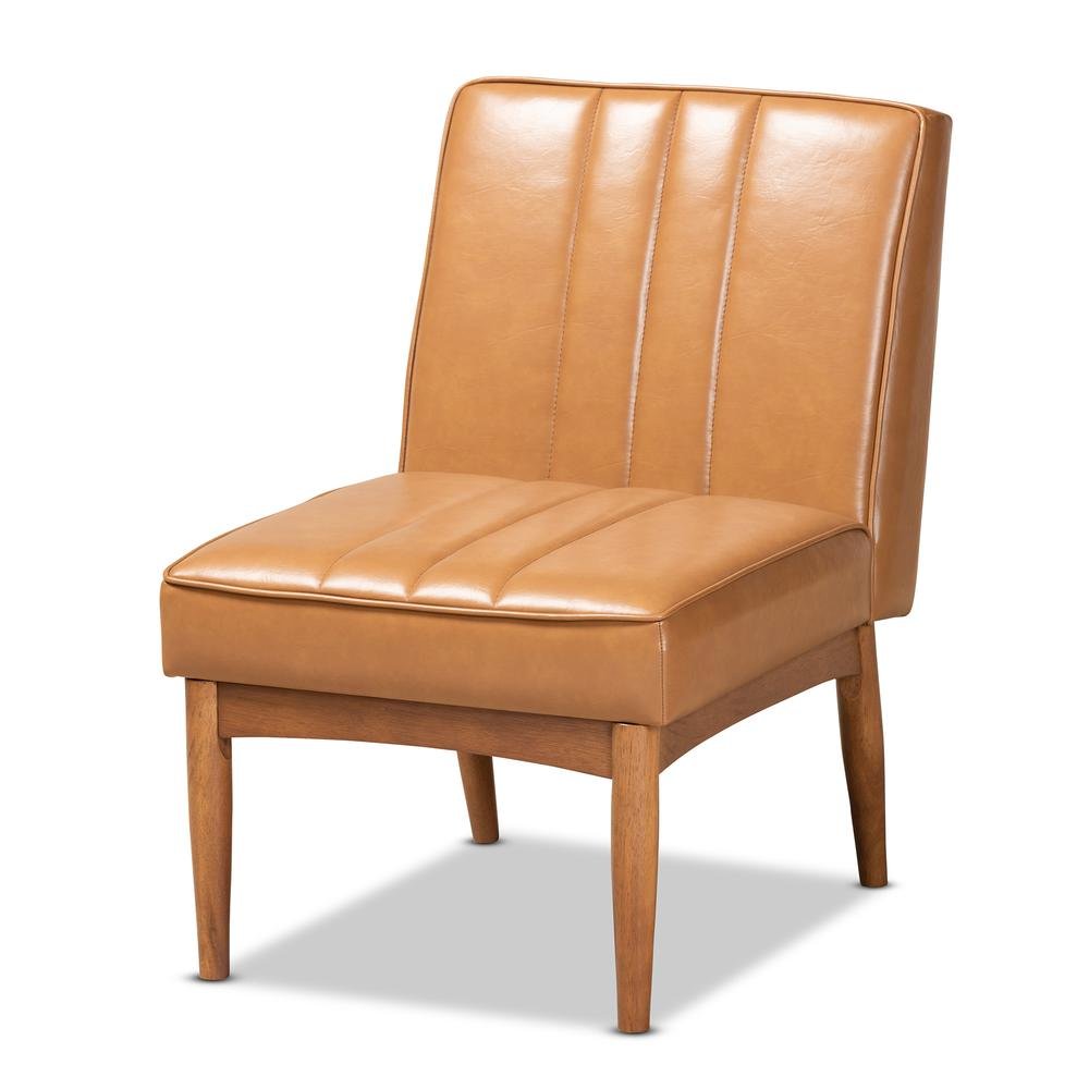 Leather Upholstered and Walnut Brown Finished Wood Dining Chair