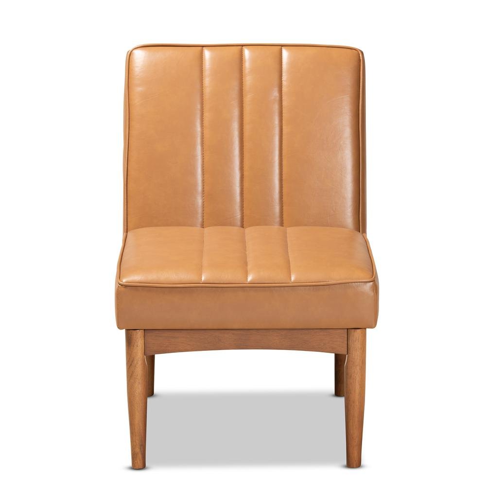 Leather Upholstered and Walnut Brown Finished Wood Dining Chair