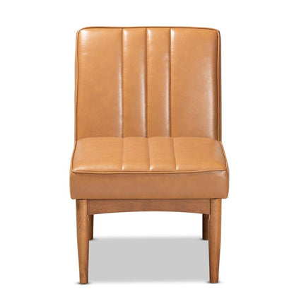 Leather Upholstered and Walnut Brown Finished Wood Dining Chair