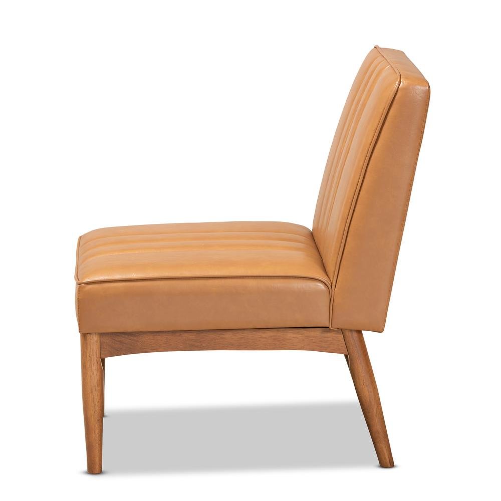 Leather Upholstered and Walnut Brown Finished Wood Dining Chair