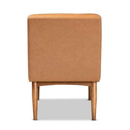Leather Upholstered and Walnut Brown Finished Wood Dining Chair