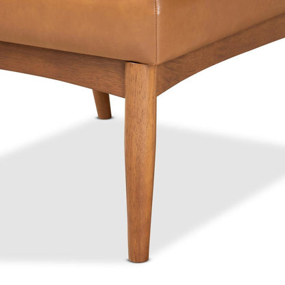 Leather Upholstered and Walnut Brown Finished Wood Dining Chair