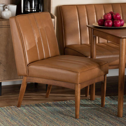 Leather Upholstered and Walnut Brown Finished Wood Dining Chair