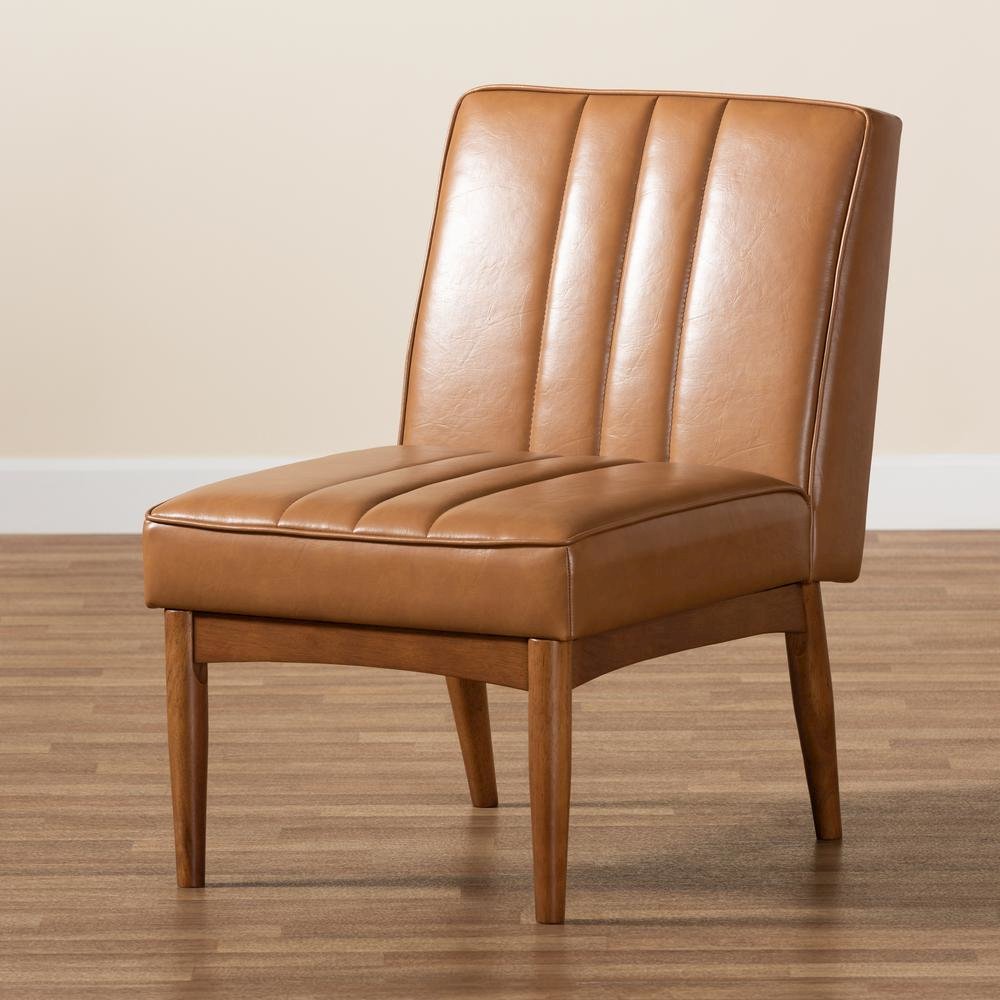 Leather Upholstered and Walnut Brown Finished Wood Dining Chair