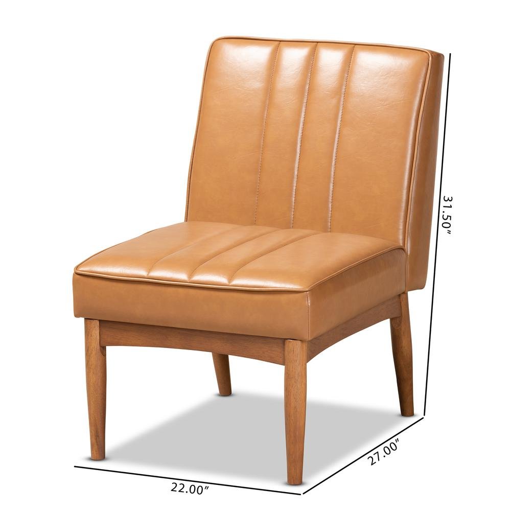 Leather Upholstered and Walnut Brown Finished Wood Dining Chair