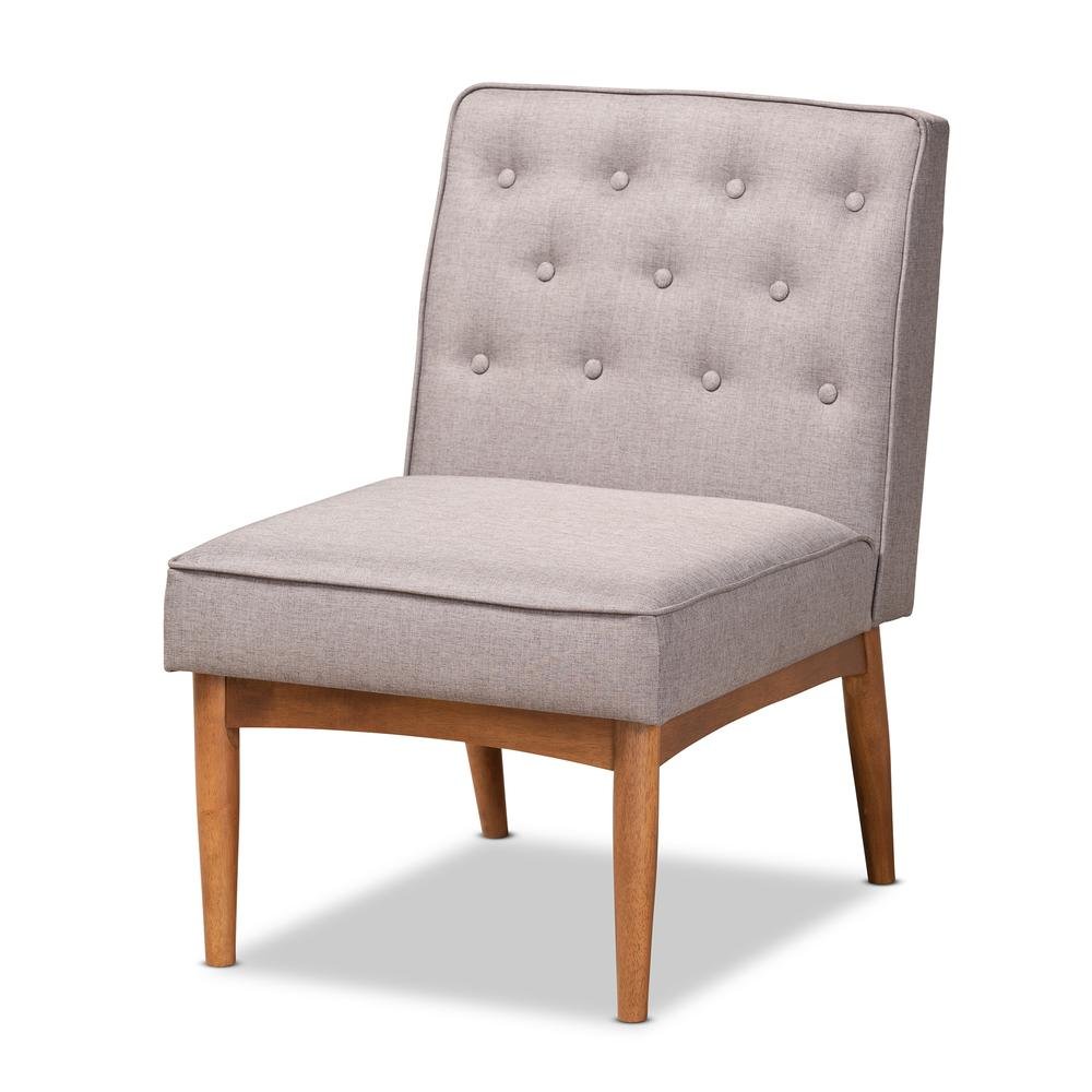 Grey Fabric Upholstered and Walnut Brown Finished Wood Dining Chair