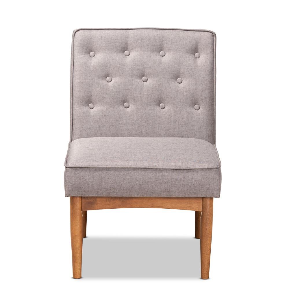 Grey Fabric Upholstered and Walnut Brown Finished Wood Dining Chair