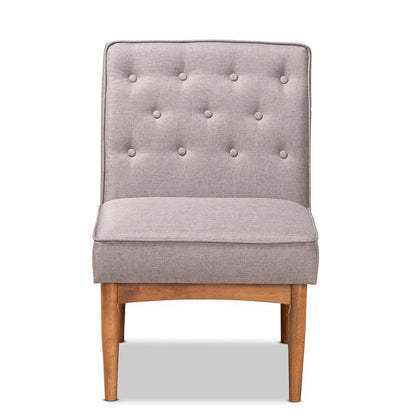 Grey Fabric Upholstered and Walnut Brown Finished Wood Dining Chair