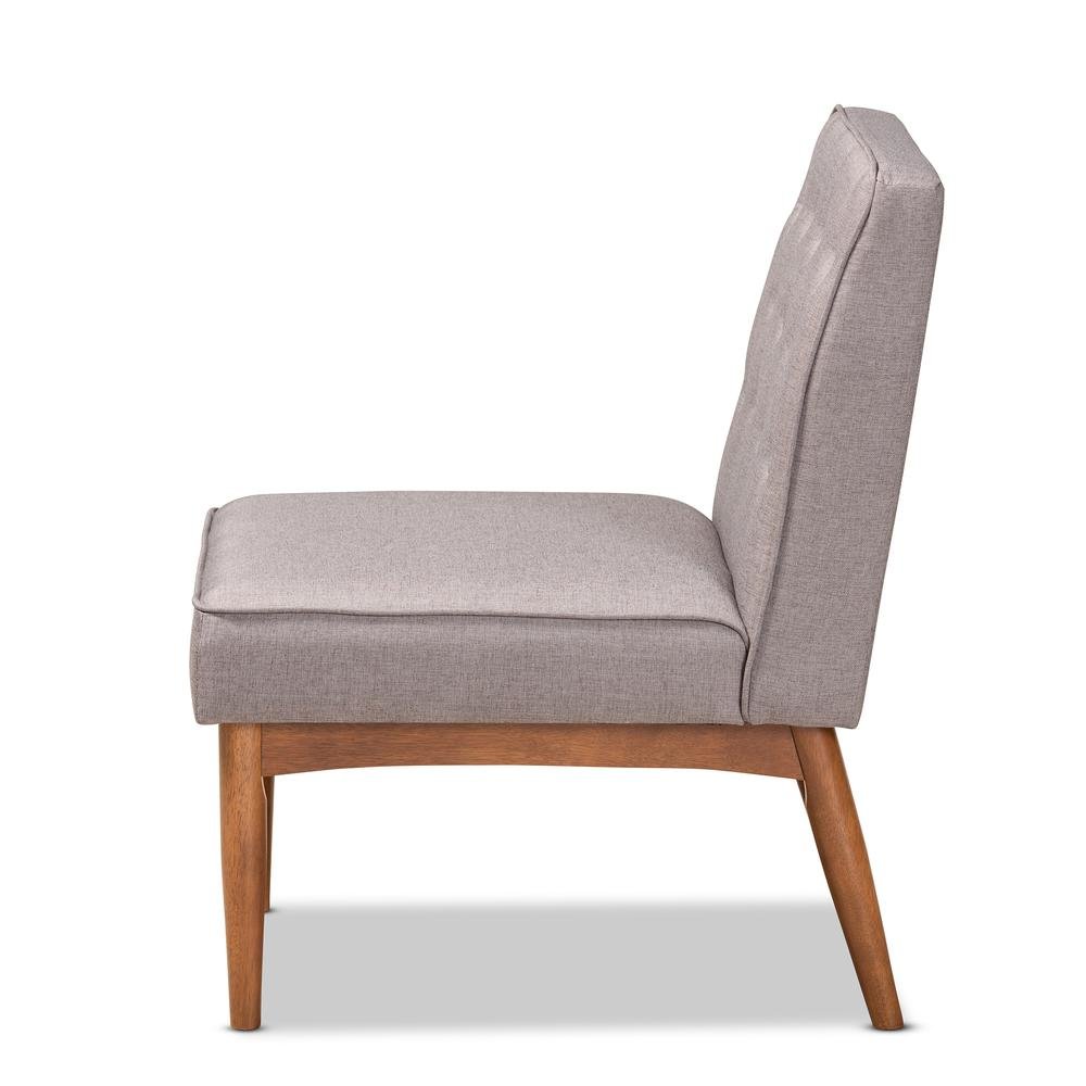 Grey Fabric Upholstered and Walnut Brown Finished Wood Dining Chair