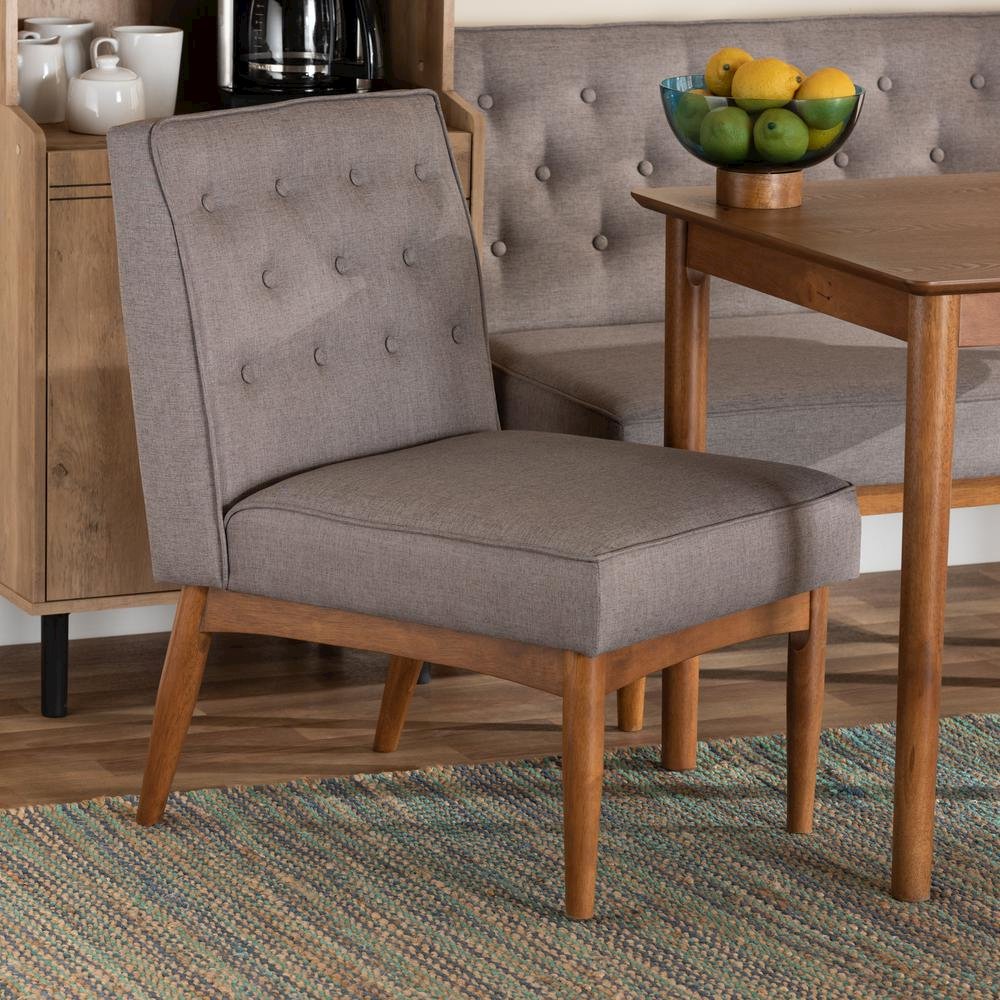 Grey Fabric Upholstered and Walnut Brown Finished Wood Dining Chair