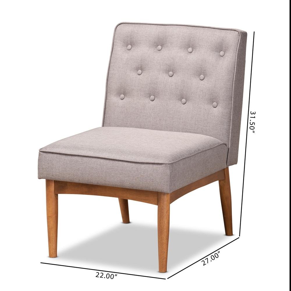 Grey Fabric Upholstered and Walnut Brown Finished Wood Dining Chair