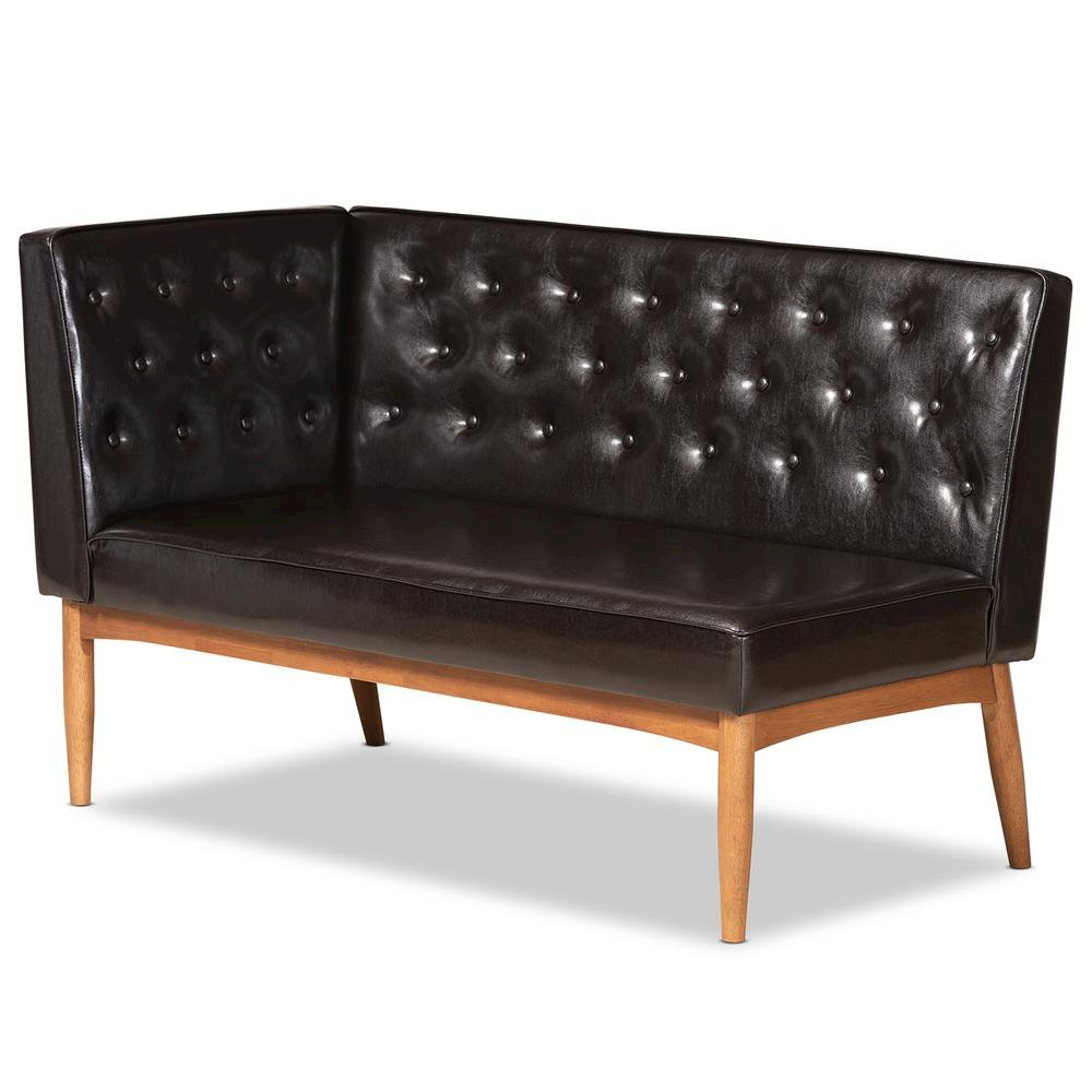 Leather Upholstered and Walnut Brown Finished Wood 3-Piece Dining Nook Set