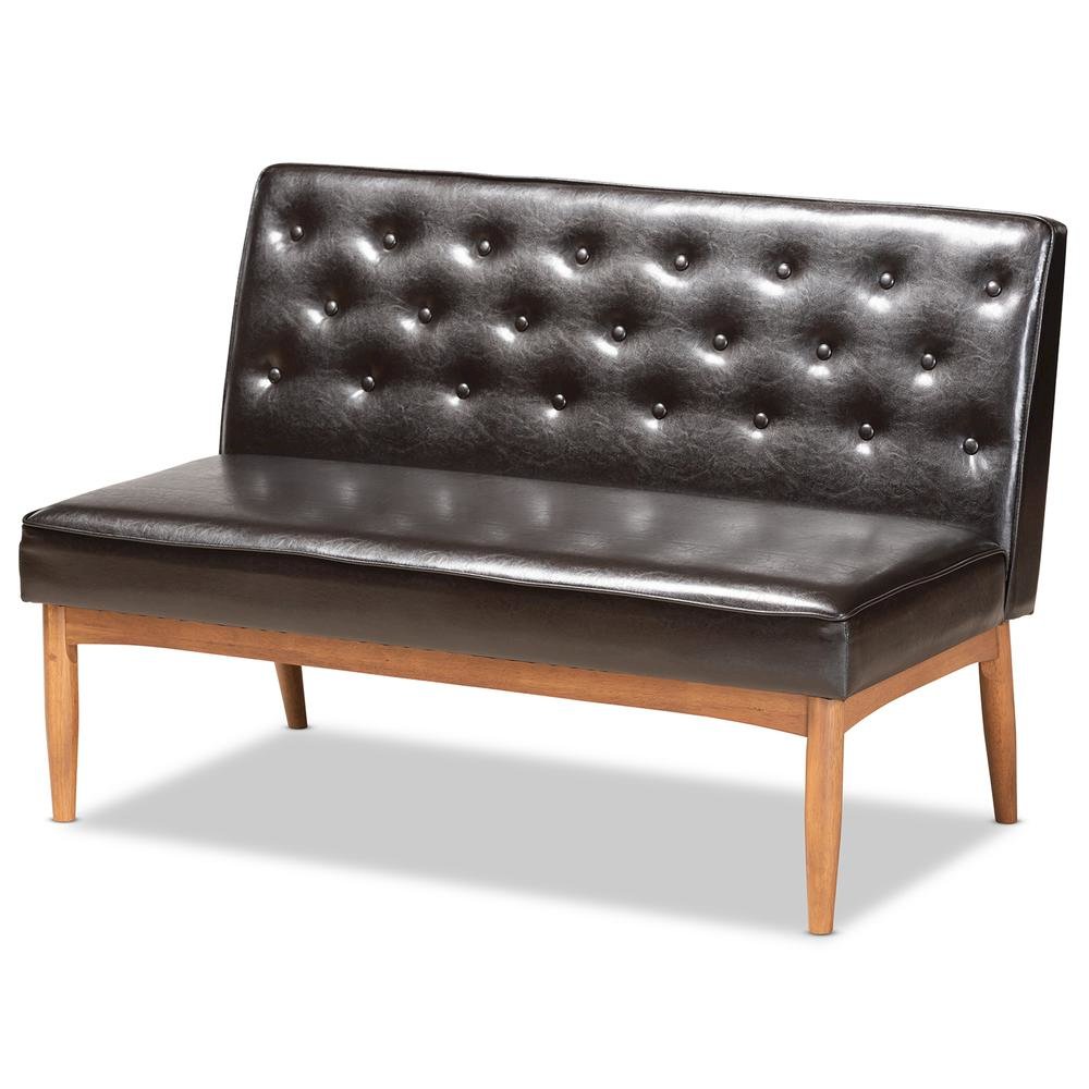 Leather Upholstered and Walnut Brown Finished Wood 3-Piece Dining Nook Set