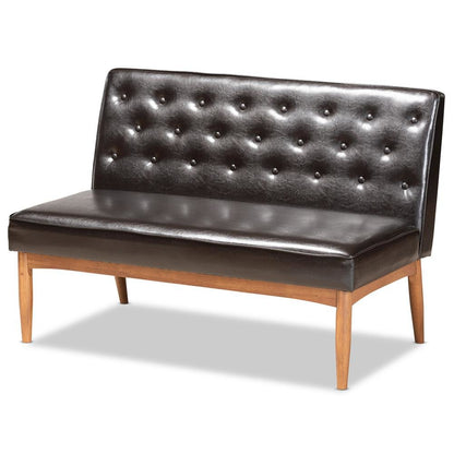 Leather Upholstered and Walnut Brown Finished Wood 3-Piece Dining Nook Set