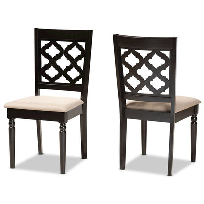 Sand Fabric Upholstered and Dark Brown Finished Wood 2-Piece Dining Chair Set