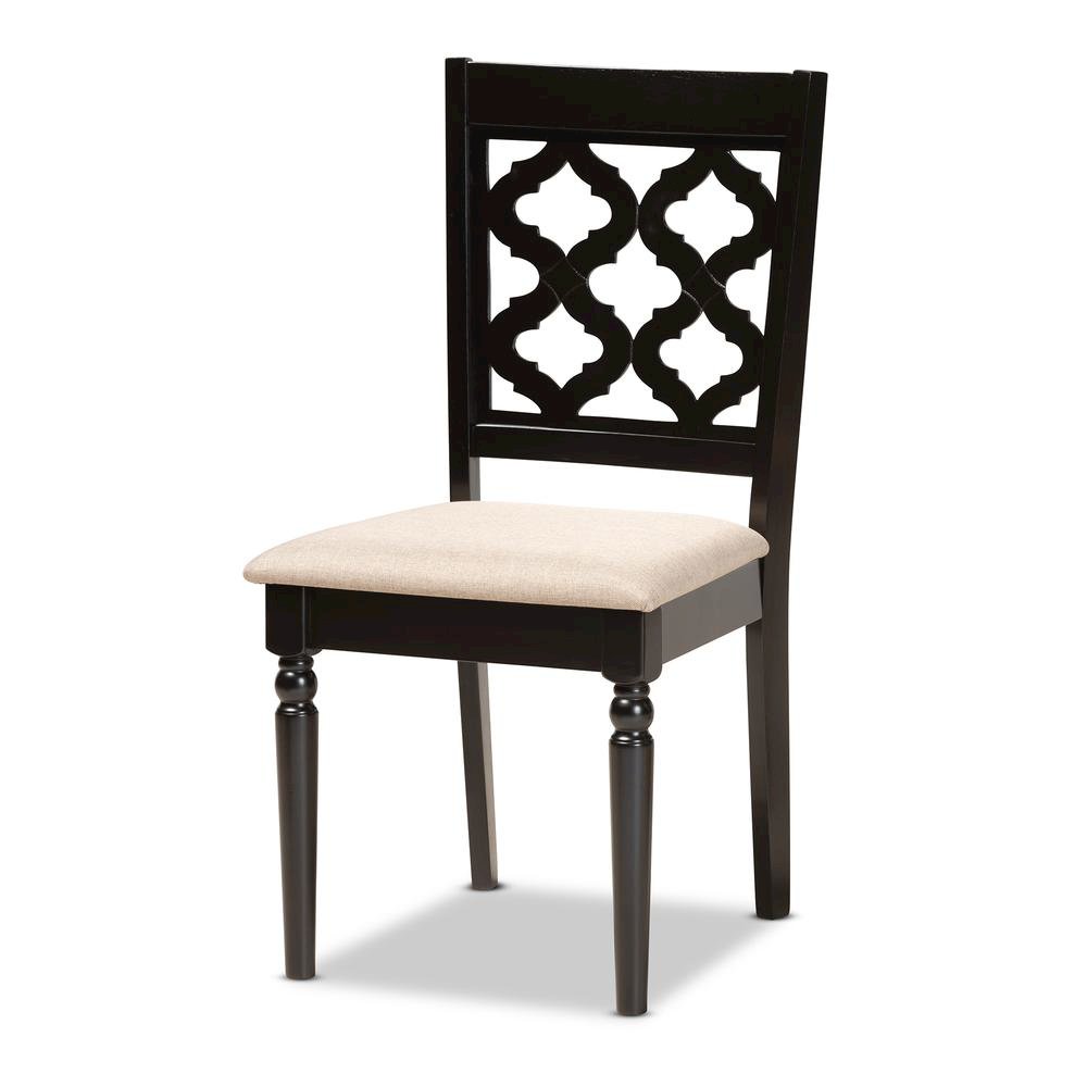 Sand Fabric Upholstered and Dark Brown Finished Wood 7-Piece Dining Set