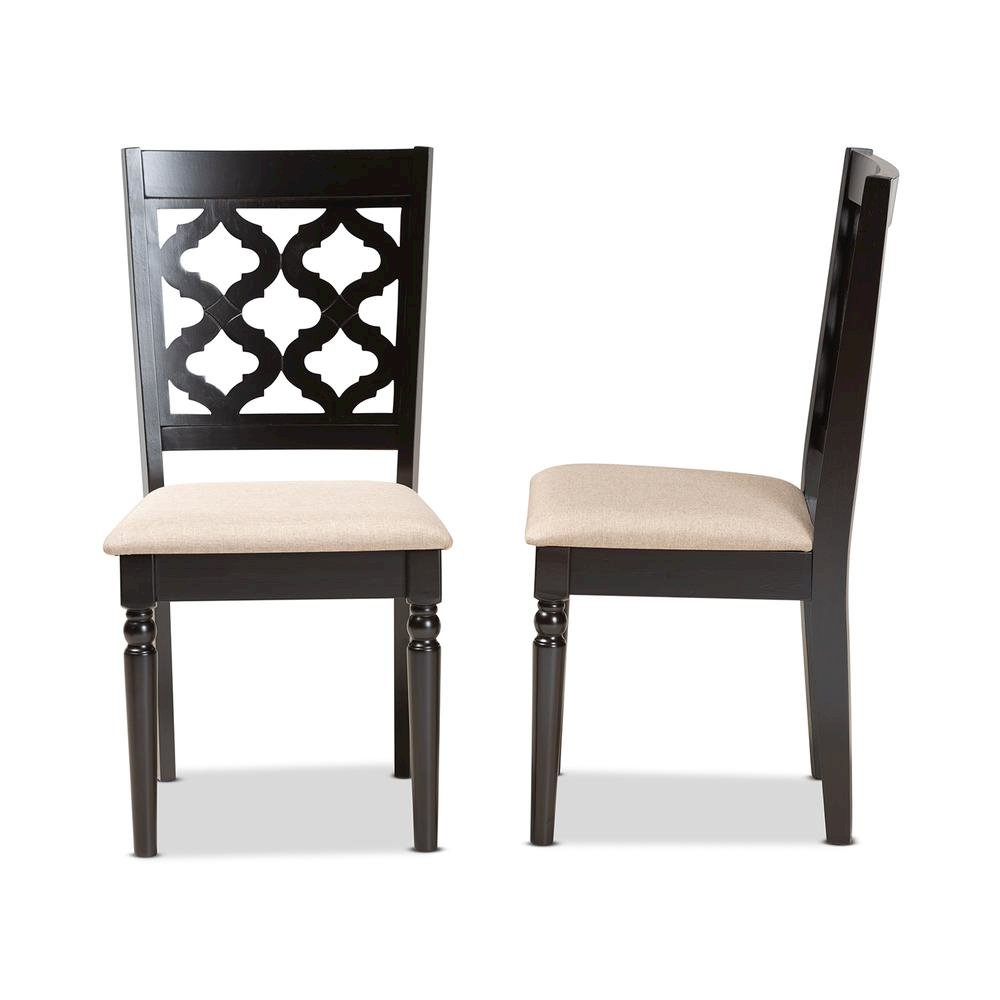 Sand Fabric Upholstered and Dark Brown Finished Wood 2-Piece Dining Chair Set