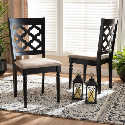 Sand Fabric Upholstered and Dark Brown Finished Wood 2-Piece Dining Chair Set