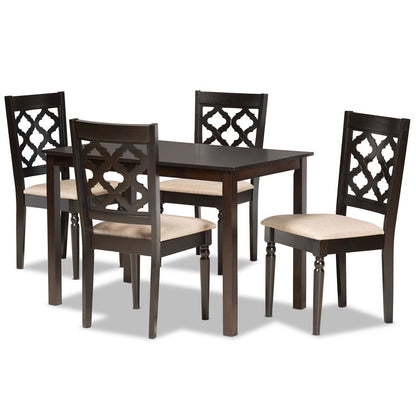 Sand Fabric Upholstered and Dark Brown Finished Wood 5-Piece Dining Set