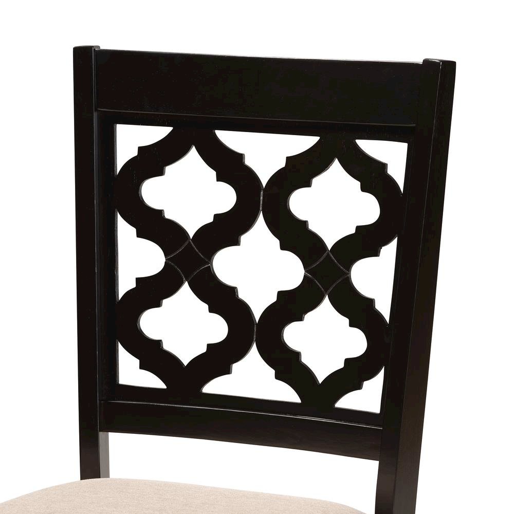 Sand Fabric Upholstered and Dark Brown Finished Wood 5-Piece Dining Set