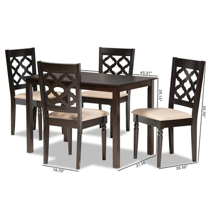 Sand Fabric Upholstered and Dark Brown Finished Wood 5-Piece Dining Set