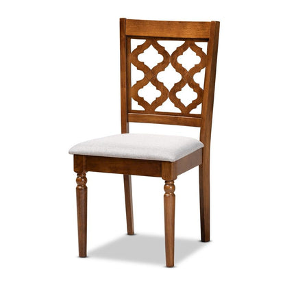 Grey Fabric Upholstered and Walnut Brown Finished Wood 7-Piece Dining Set