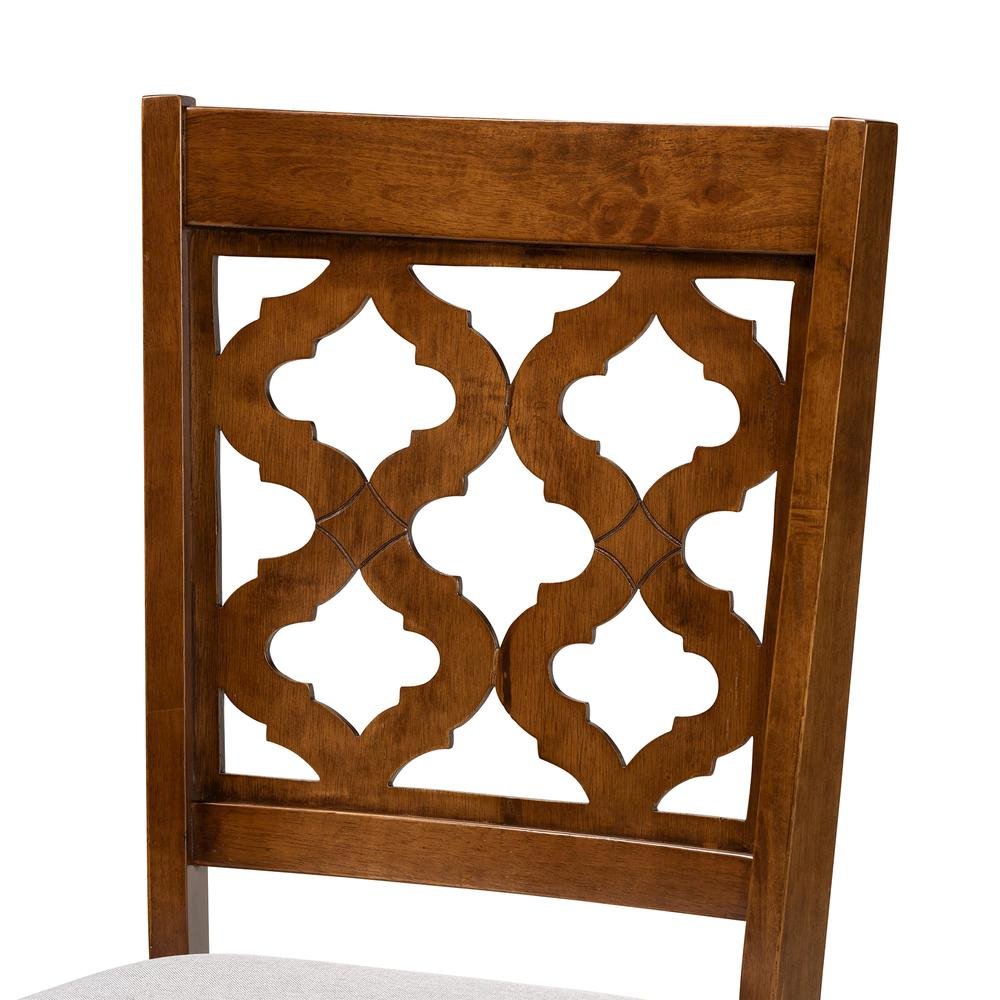 Grey Fabric Upholstered and Walnut Brown Finished Wood 7-Piece Dining Set