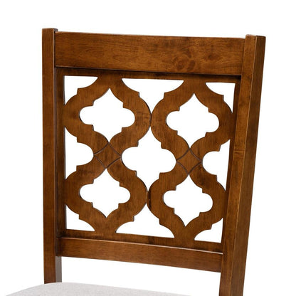 Grey Fabric Upholstered and Walnut Brown Finished Wood 7-Piece Dining Set