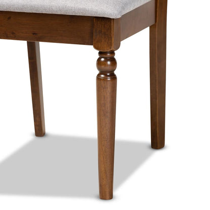 Grey Fabric Upholstered and Walnut Brown Finished Wood 7-Piece Dining Set