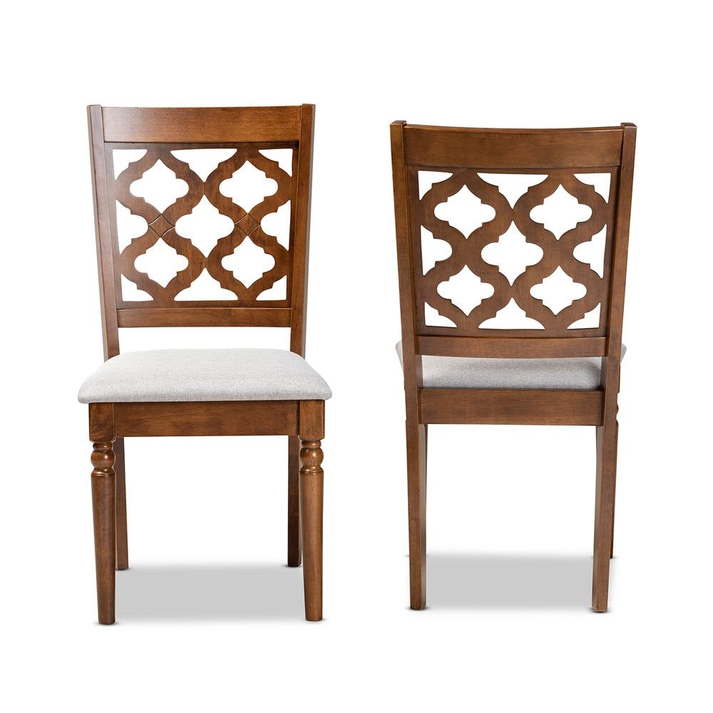 Grey Fabric Upholstered and Walnut Brown Finished Wood 2-Piece Dining Chair Set