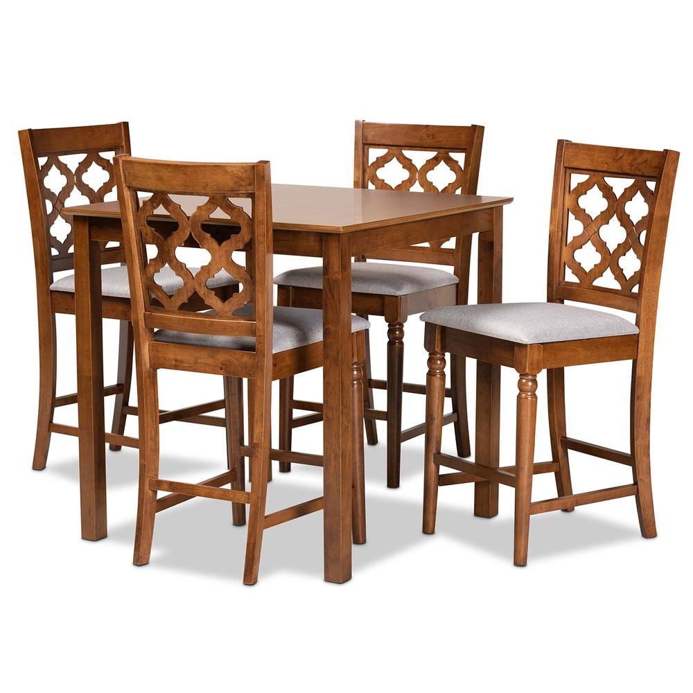 Walnut Brown Finished Wood 5-Piece Pub Set