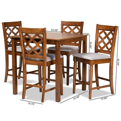 Walnut Brown Finished Wood 5-Piece Pub Set