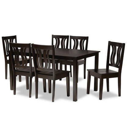 Transitional Dark Brown Finished Wood 7-Piece Dining Set