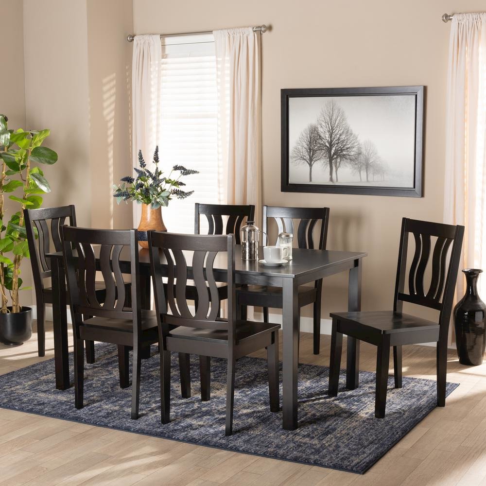 Transitional Dark Brown Finished Wood 7-Piece Dining Set