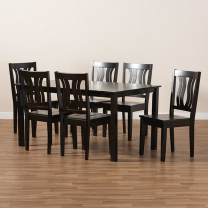 Transitional Dark Brown Finished Wood 7-Piece Dining Set