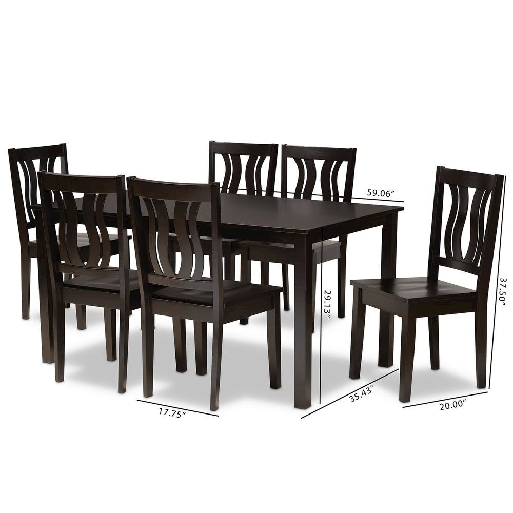 Transitional Dark Brown Finished Wood 7-Piece Dining Set