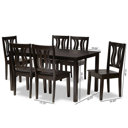 Transitional Dark Brown Finished Wood 7-Piece Dining Set
