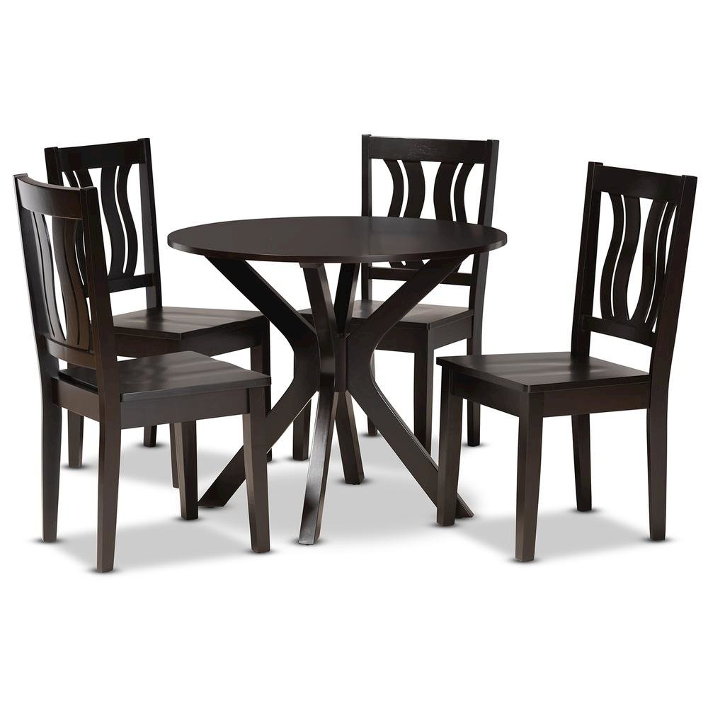Transitional Dark Brown Finished Wood 5-Piece Dining Set