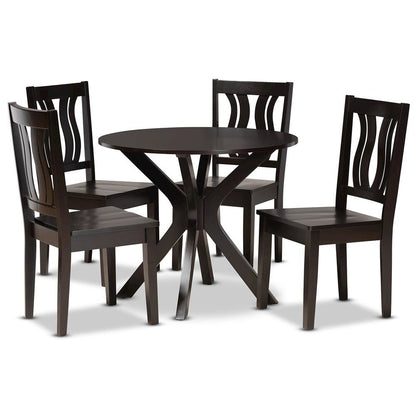 Transitional Dark Brown Finished Wood 5-Piece Dining Set