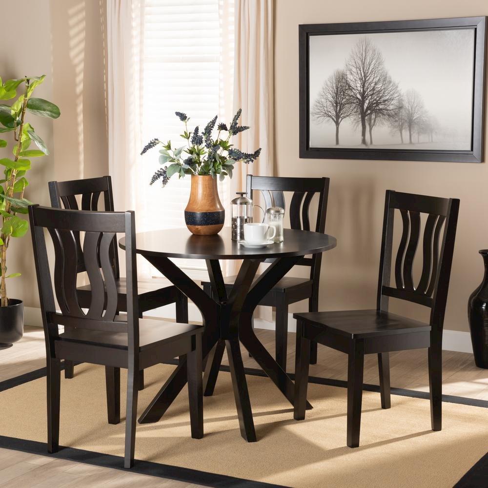 Transitional Dark Brown Finished Wood 5-Piece Dining Set